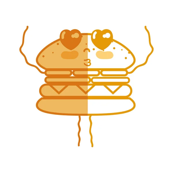 Sziluettjét Kawaii Aranyos Pályázati Humburger Élelmiszer Vektoros Illusztráció — Stock Vector