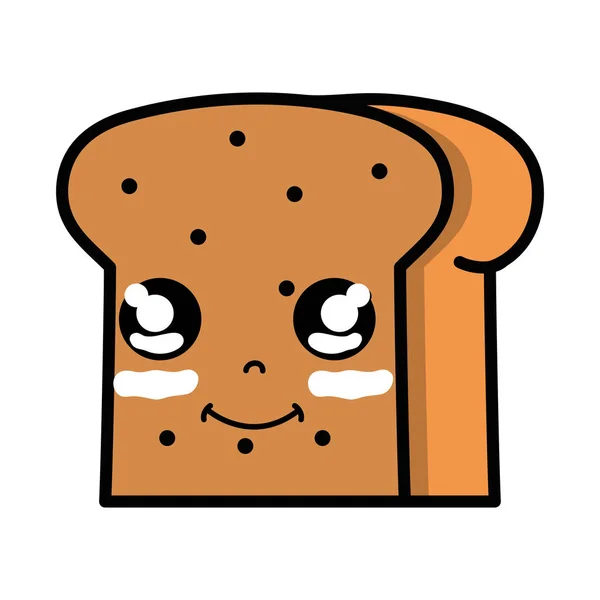 Kawaii Schattig Gelukkig Segment Brood Eten Vectorillustratie — Stockvector