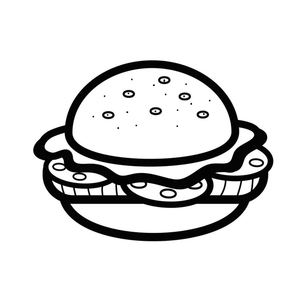 Silhouet Heerlijke Hamburger Fastfood Pictogram Vectorillustratie — Stockvector