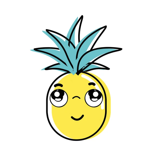 Kawaii Roztomilý Myšlení Ananas Zelenina Vektorové Ilustrace — Stockový vektor