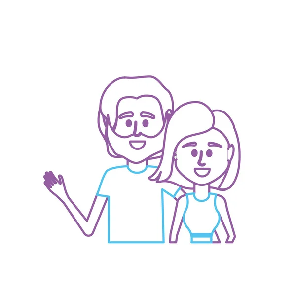 Línea Pareja Junto Con Ropa Casual Vector Ilustración Diseño — Vector de stock