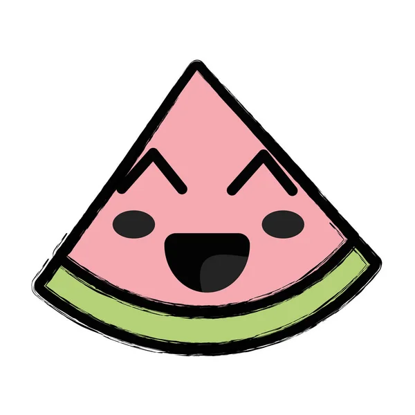 Kawaii Cute Happy Slice Watermelon Fruit Vector Illustration - Stok Vektor