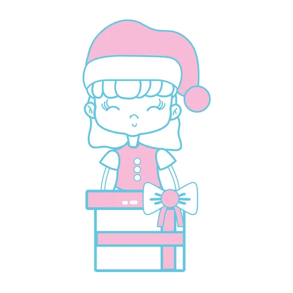 Mädchen Mit Kleidung Und Weihnachtsgeschenk Geschenk Vektor Illustration — Stockvektor