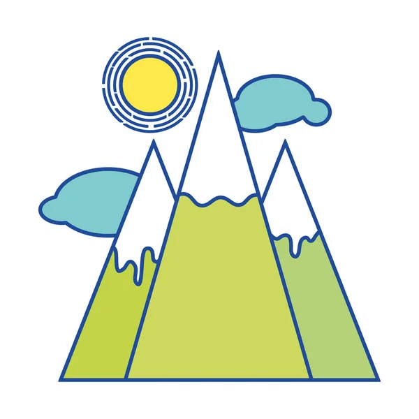Montañas Nevadas Con Nubes Diseño Ilustración Vectores Solares — Archivo Imágenes Vectoriales