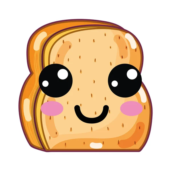 Kawaii Roztomilý Šťastný Sekané Chléb Vektorové Ilustrace Design — Stockový vektor