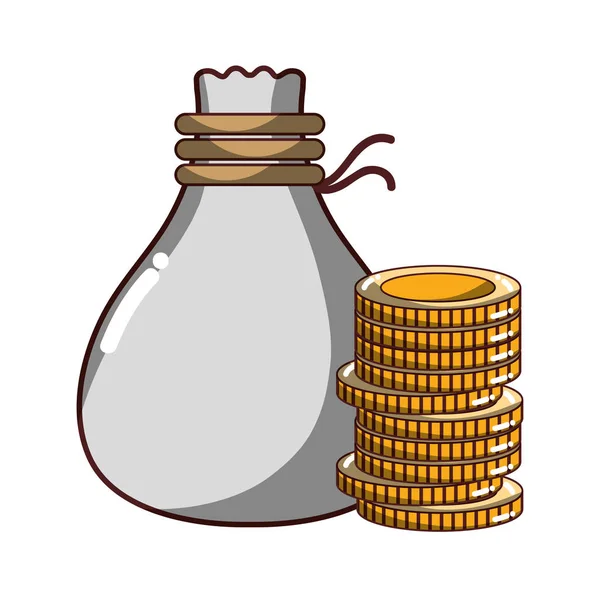 Münzen Bargeld Mit Beutelvektor Illustration — Stockvektor