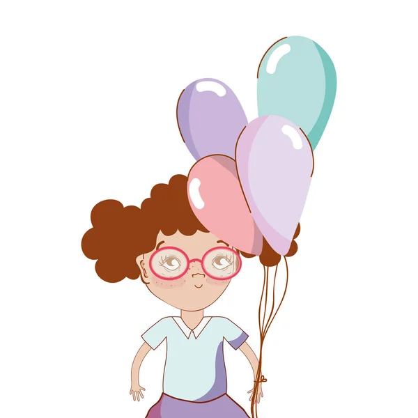 Jolie Fille Avec Ballons Vêtements Décontractés Illustration Vectorielle — Image vectorielle