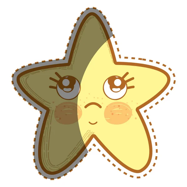 Kawaii Pensando Estrela Com Olhos Bonitos Design Ilustração Vetorial — Vetor de Stock