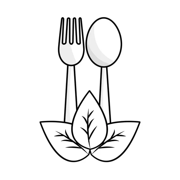 Siluetă Furculiță Lingură Unelte Bucătărie Frunze Ilustrație Vectorială — Vector de stoc