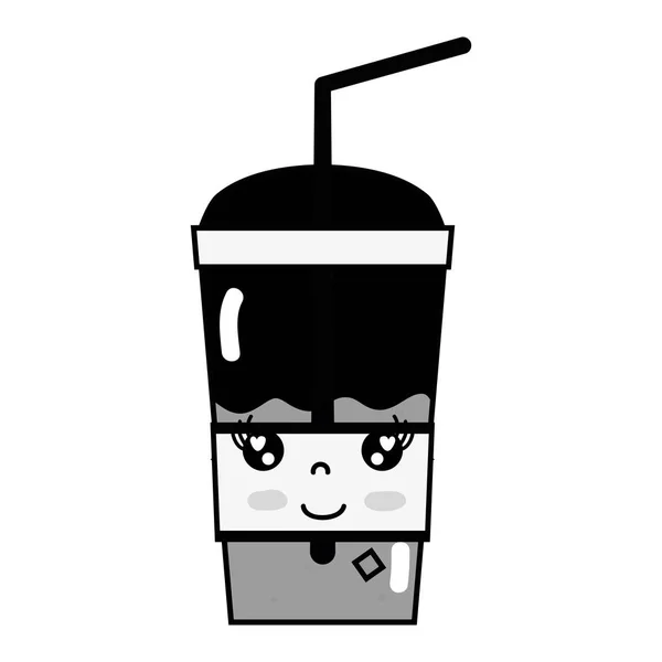 Contour Kawaii Cute Happy Smoothie Drink Vector Illustration — Stock Vector