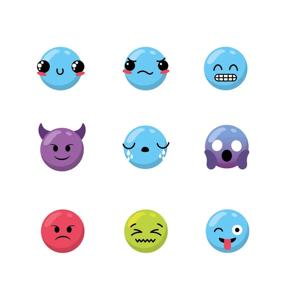 Set Kawaii Emoji Design Emoção Ícone Vetor Ilustração —  Vetores de Stock