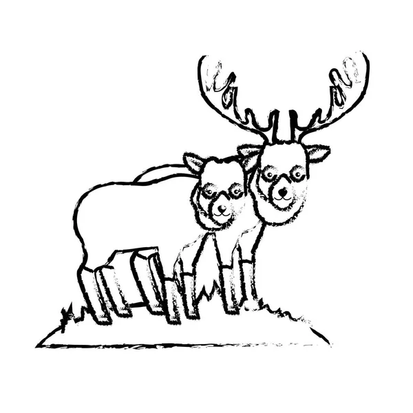 Figur Niedlich Elch Tier Paar Zusammen Vektor Illustration — Stockvektor