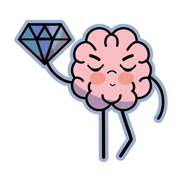 Icon Adorable Kawaii Brain Lot Diamond Vector Illustration — Stock Vector