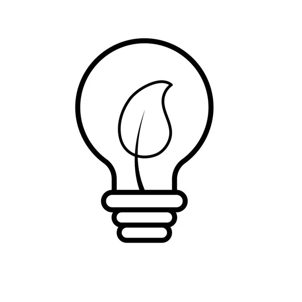 Ampoule Ligne Avec Feuille Intérieur Illustration Vectorielle Symbole Écologique — Image vectorielle