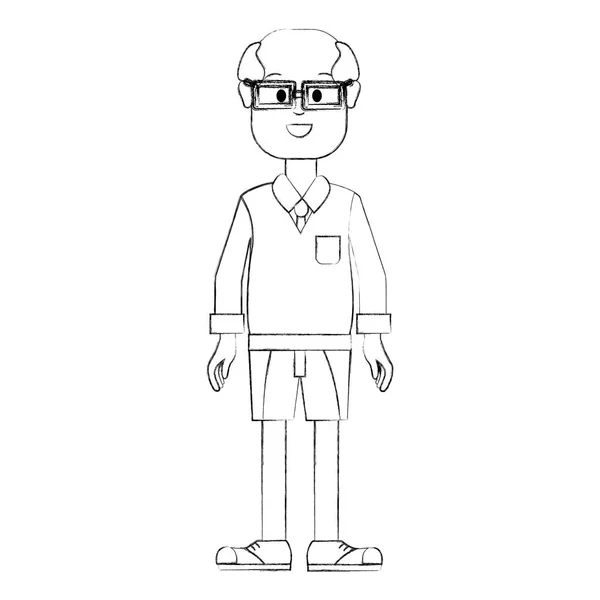 Obrysový Šťastný Muž Brýlemi Košili Krátké Vektorové Ilustrace — Stockový vektor
