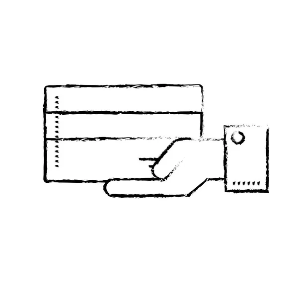 Figura Empresário Com Cartão Crédito Eletrônico Ilustração Vetor Palma Mão — Vetor de Stock