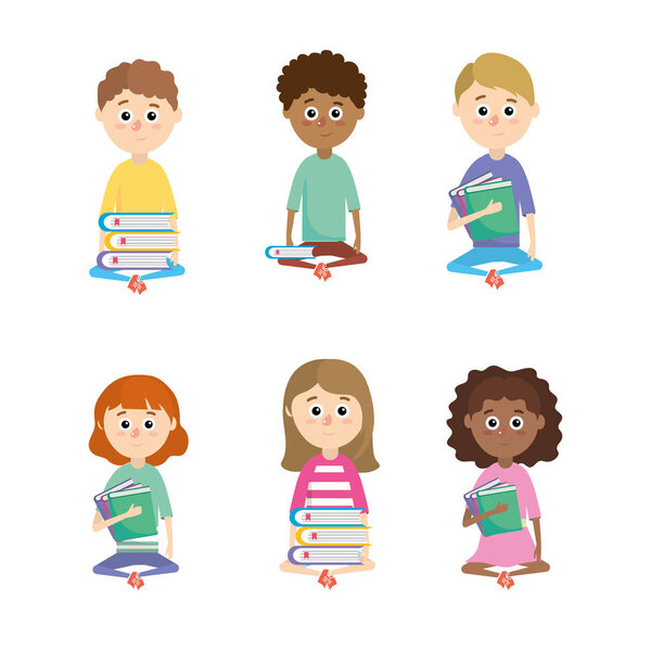 set education studentes with school utensils vector illustration