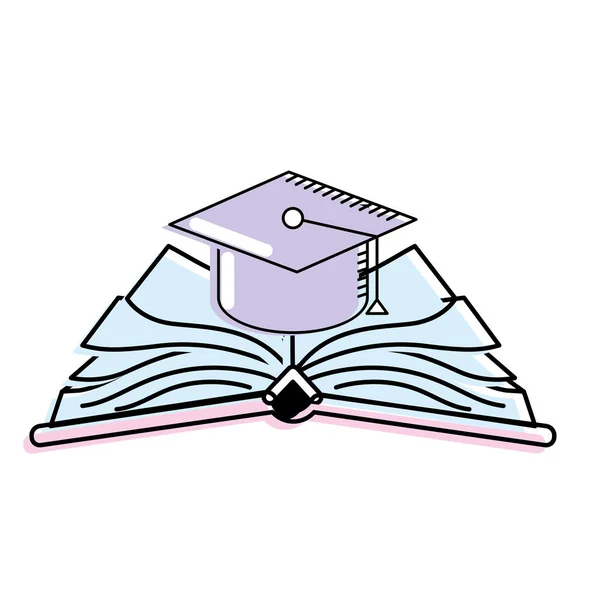 Graduation Casquette Sur Illustration Vectorielle Livre Ouvert — Image vectorielle