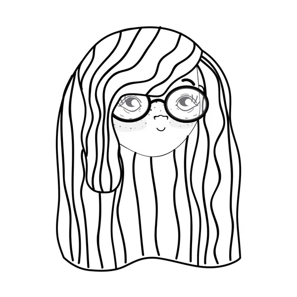 Ligne Jolie Fille Visage Avec Haistyle Lunettes Illustration Vectorielle — Image vectorielle