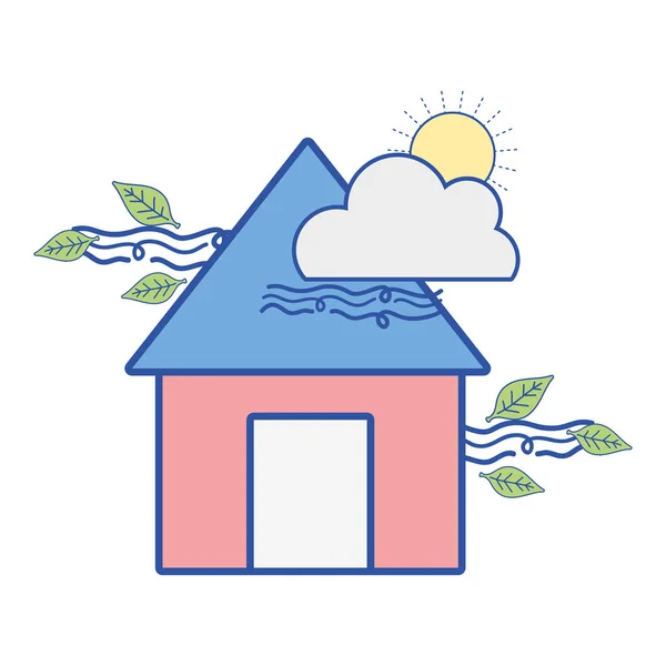 Huis Met Cloud Zon Natuurlijke Weer Vectorillustratie — Stockvector