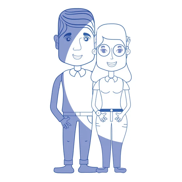 Silueta Bonita Pareja Con Peinado Ropa Casual Ilustración Vectorial — Archivo Imágenes Vectoriales