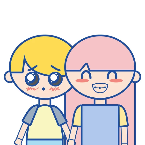 Couple Enfants Avec Coiffure Pyjama Vêtements Vecteur Illustration — Image vectorielle