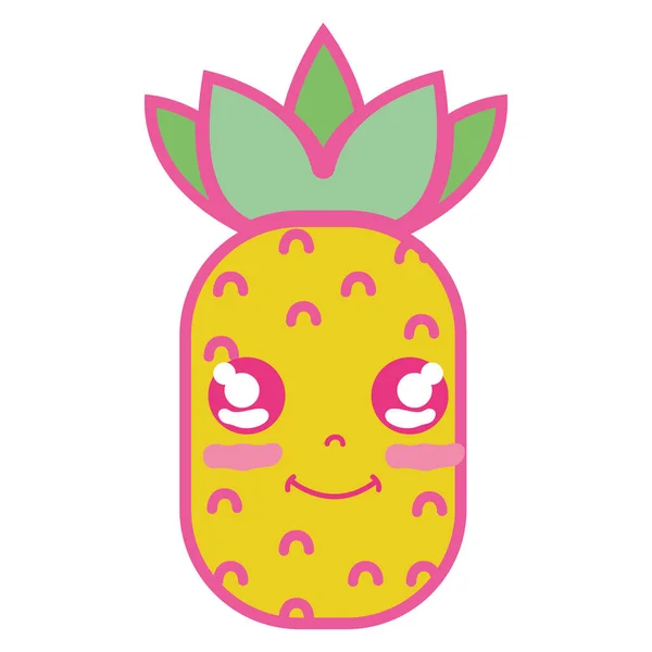 Εικονογράφηση Φορέα Του Kawaii Χαριτωμένο Ευτυχείς Ανανά Φρούτων — Διανυσματικό Αρχείο