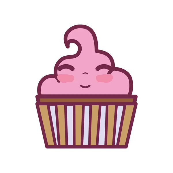 Kawaii Bonito Feliz Muffin Sobremesa Vetor Ilustração —  Vetores de Stock