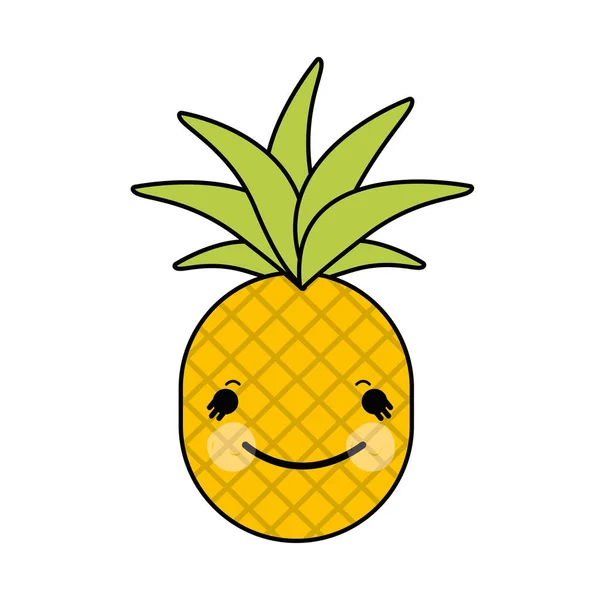 Kawaii Roztomilý Šťastný Ananas Zelenina Vektorové Ilustrace — Stockový vektor