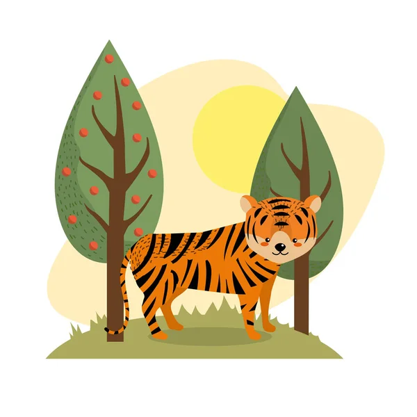 Tigres Lindo Animal Vida Silvestre Natural Vector Ilustración — Vector de stock