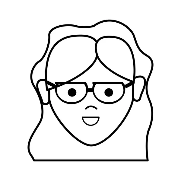 メガネと髪型 ベクトル図線幸せな美しい女 — ストックベクタ