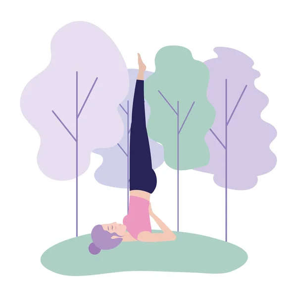 Frau Übt Yoga Position Harmonie Vektor Illustration — Stockvektor