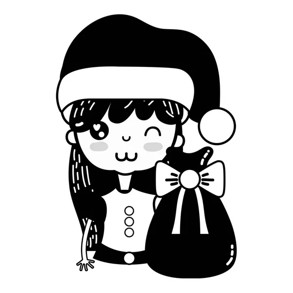 Kontur Miła Dziewczyna Kapelusz Boże Narodzenie Torba Wektor Ilustracja — Wektor stockowy