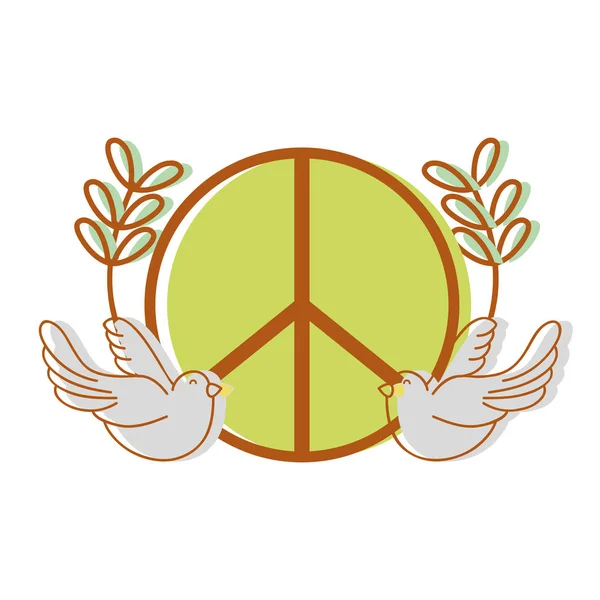 Emblema Hippie Con Palomas Ramas Diseño Vector Ilustración — Vector de stock