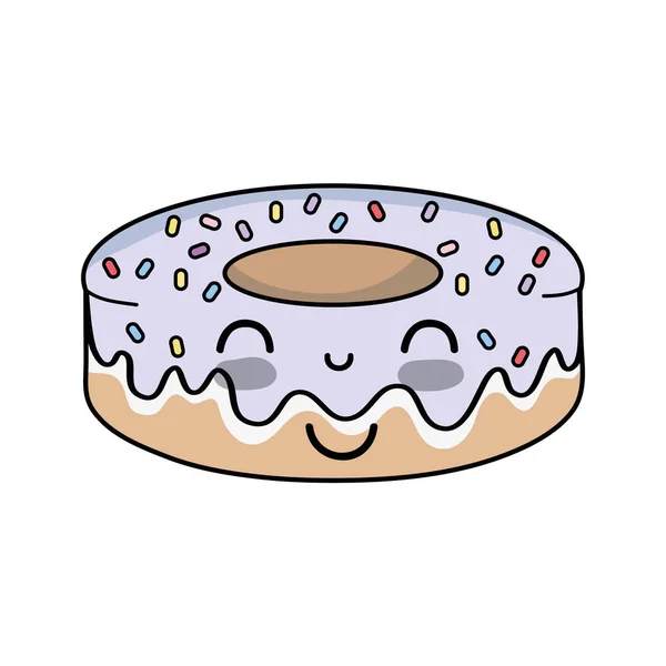 Kawaii Niedlich Glücklich Donut Süß Vektor Illustration — Stockvektor