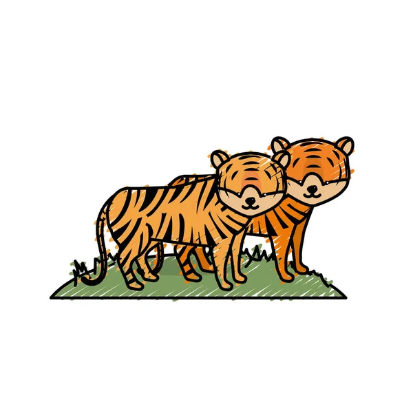 Mignon Tigre Animal Couple Ensemble Vecteur Illustration — Image vectorielle