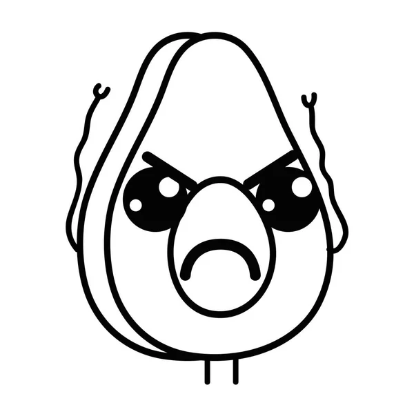 行卡瓦伊可爱的愤怒的鳄梨水果矢量插图 — 图库矢量图片