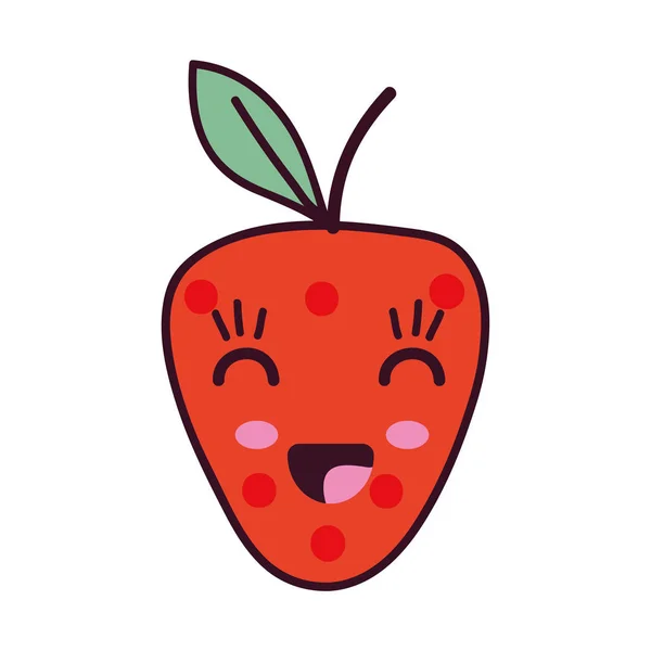 Kawaii Bonito Feliz Morango Fruta Ilustração Vetorial — Vetor de Stock