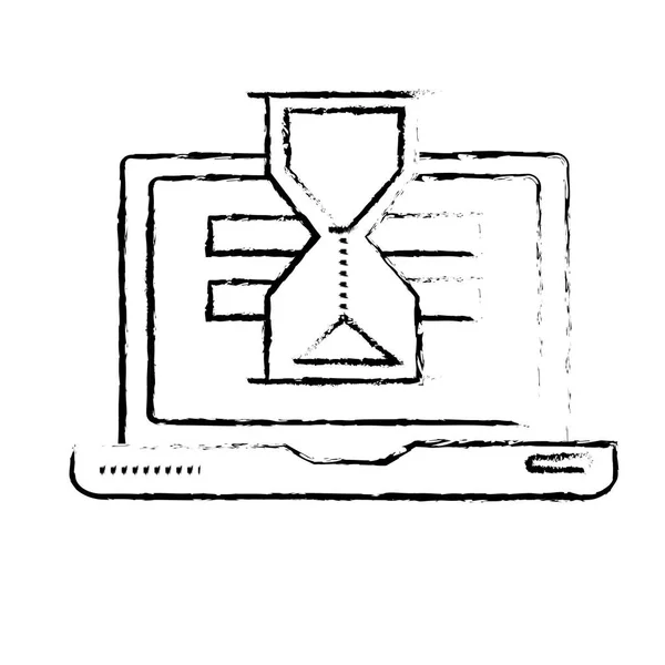 图笔记本电脑技术搜索与沙漏图标矢量图 — 图库矢量图片