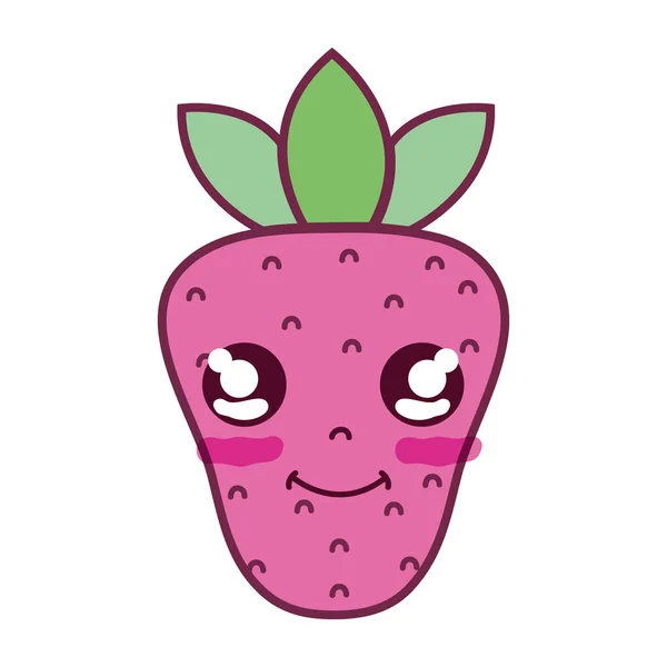 Kawaii Bonito Feliz Morango Fruto Vetor Ilustração —  Vetores de Stock