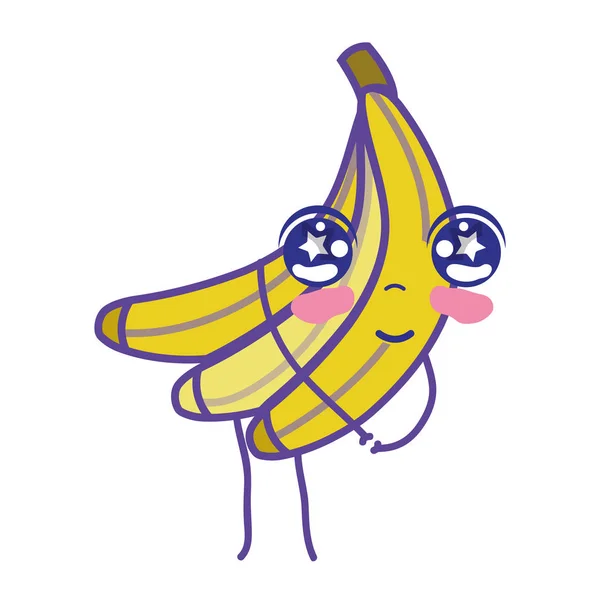 Кавайи Милые Нежные Банановые Фрукты Векторные Иллюстрации — стоковый вектор