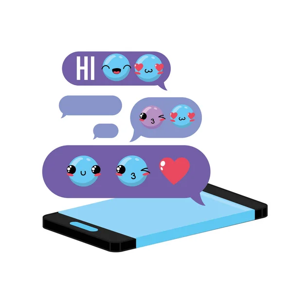 Chattmeddelande Bubbla Med Kawaii Emoji Vektorillustration — Stock vektor