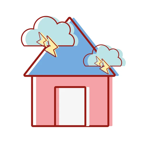House Clouds Thunders Natural Weather Vector Illustration — Stock Vector