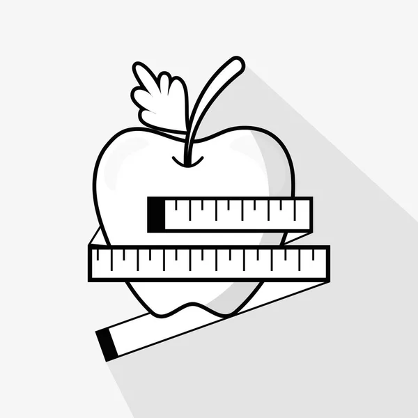 Плоская Линия Вкусные Яблочные Фрукты Метр Векторная Иллюстрация — стоковый вектор