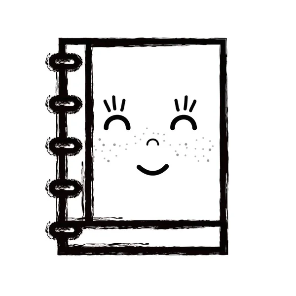 Linha Kawaii Bonito Feliz Notebook Ferramenta Vetor Ilustração —  Vetores de Stock