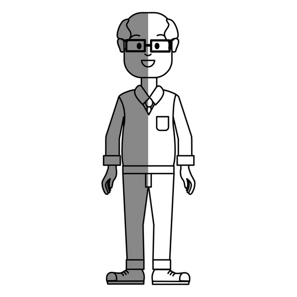 Silueta Hombre Viejo Con Gafas Choth Casual Ilustración Vectorial — Vector de stock