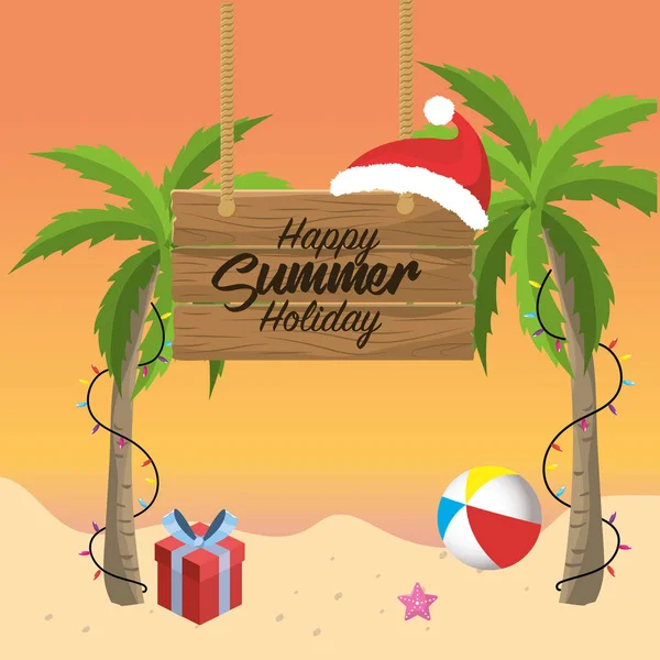 Summer Merry Christmas Holidays Vacation Vector Illustration — Stock Vector