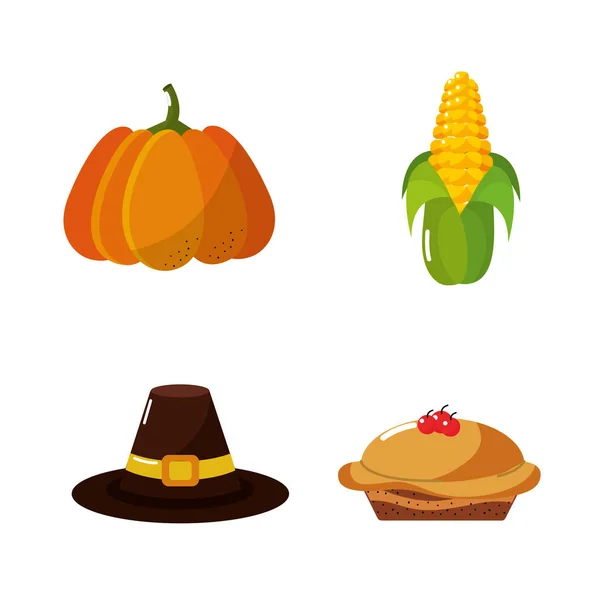 Icon Set Van Gelukkige Dankzegging Herfst Seizoen Thema Vectorillustratie — Stockvector