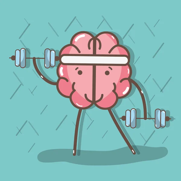 Icono Adorable Cerebro Kawaii Haciendo Ejercicio Vector Ilustración — Archivo Imágenes Vectoriales