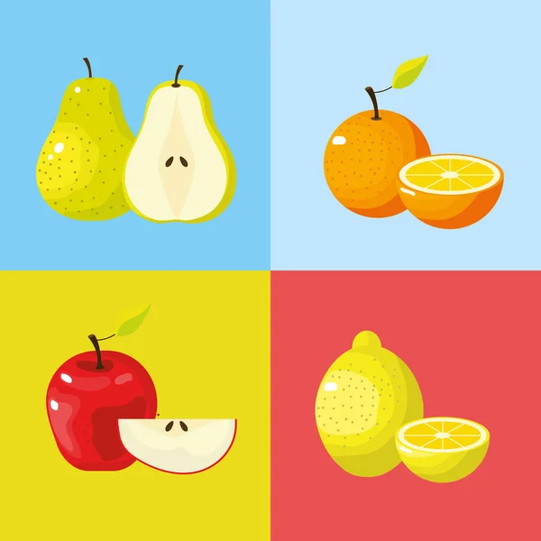 Establecer Deliciosa Fruta Tropical Exótica Vector Ilustración — Vector de stock